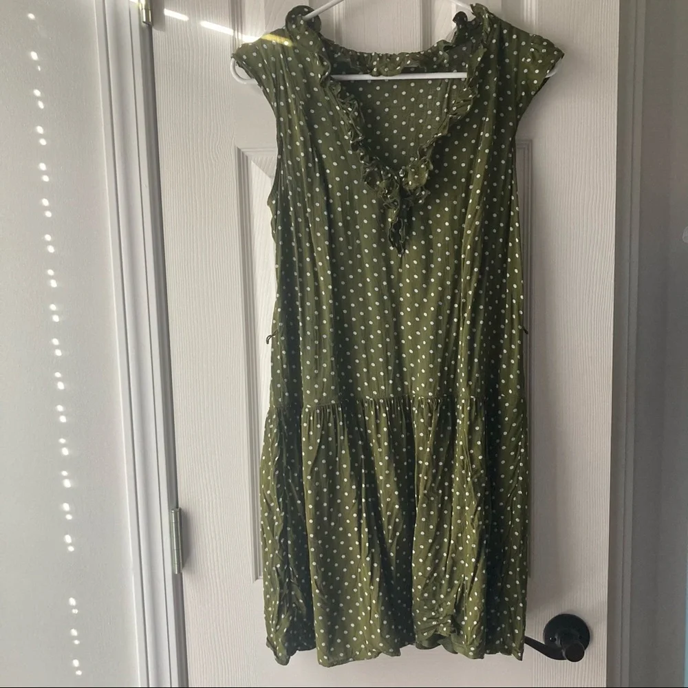 Old Navy Olive Green Polka Dot Dress - Size Small - Picture 1 of 4